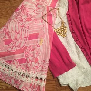 Lilly Pulitzer A-line pink flamingo print skirt